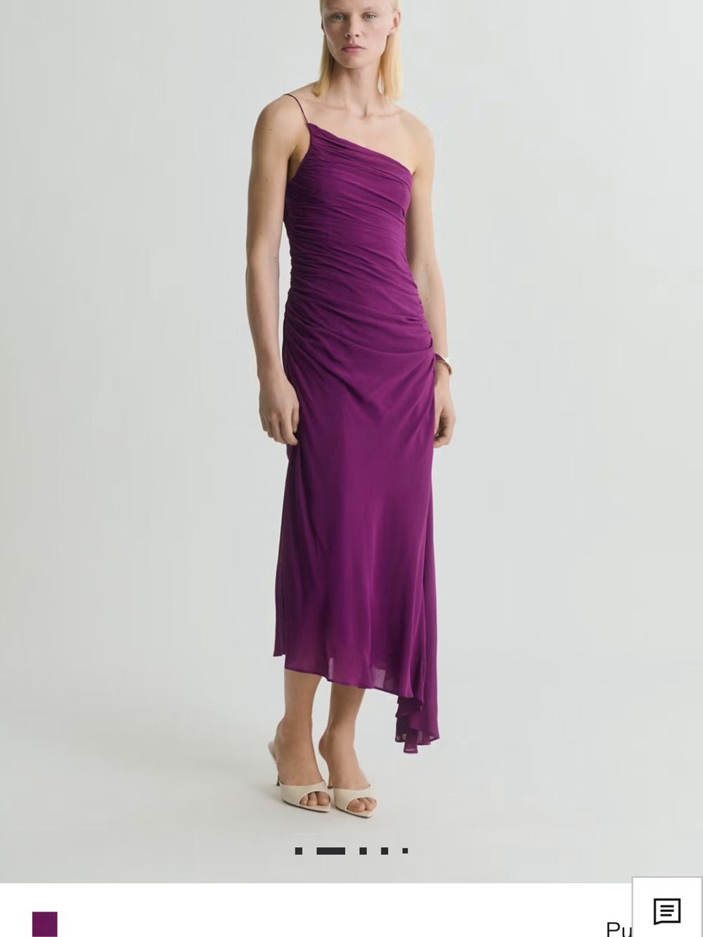 Mango One-Shoulder Ruched Purple Asymmetrical Dress